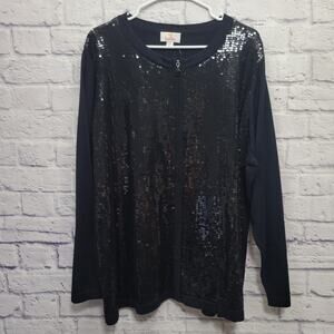 NWT Quacker Factory Sequin Full Zip Jacket Size 2X Black Cotton Blend Stretchy